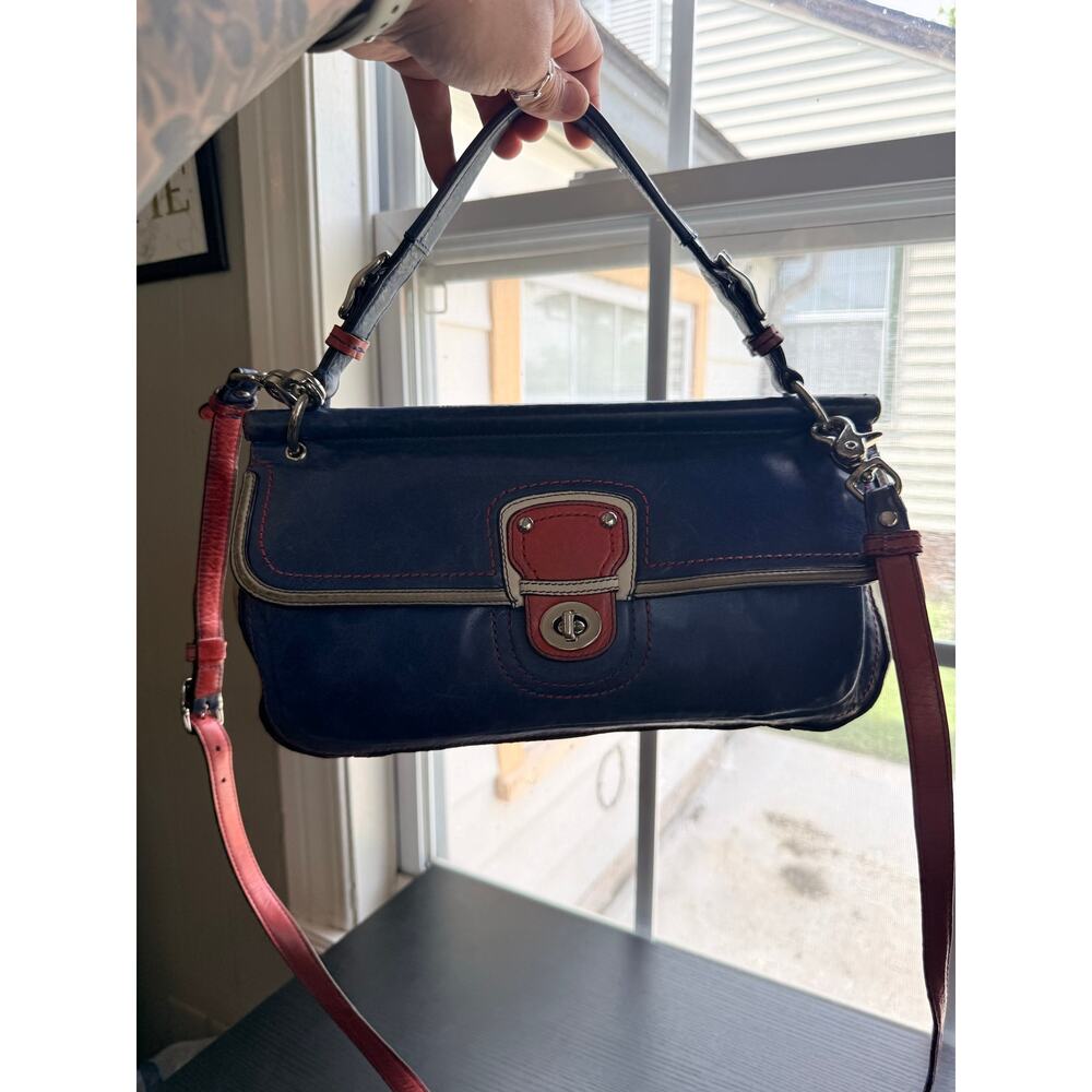 Coach Legacy Leather Turnlock Flap Shoulder Bag Blue Red Cream Crossbody Y2K Era - Picture 12 of 16